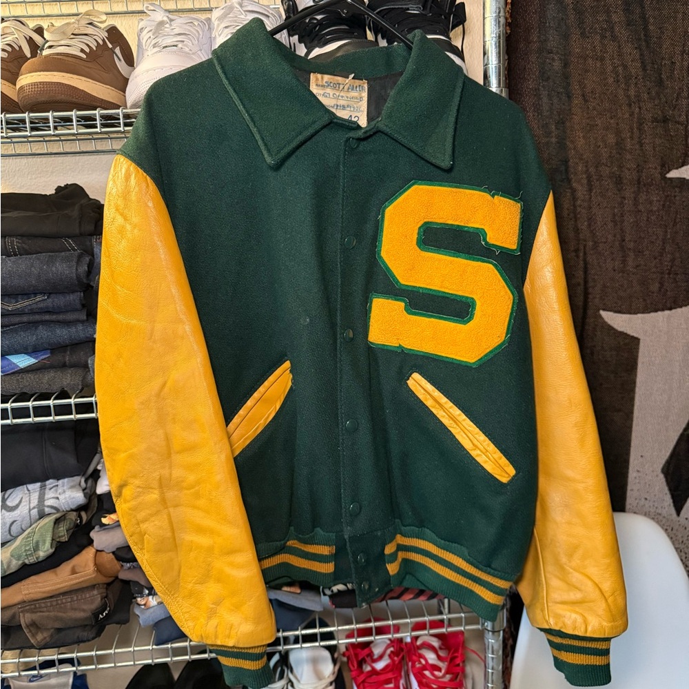 Vintage Green and Yellow Varsity Jacket